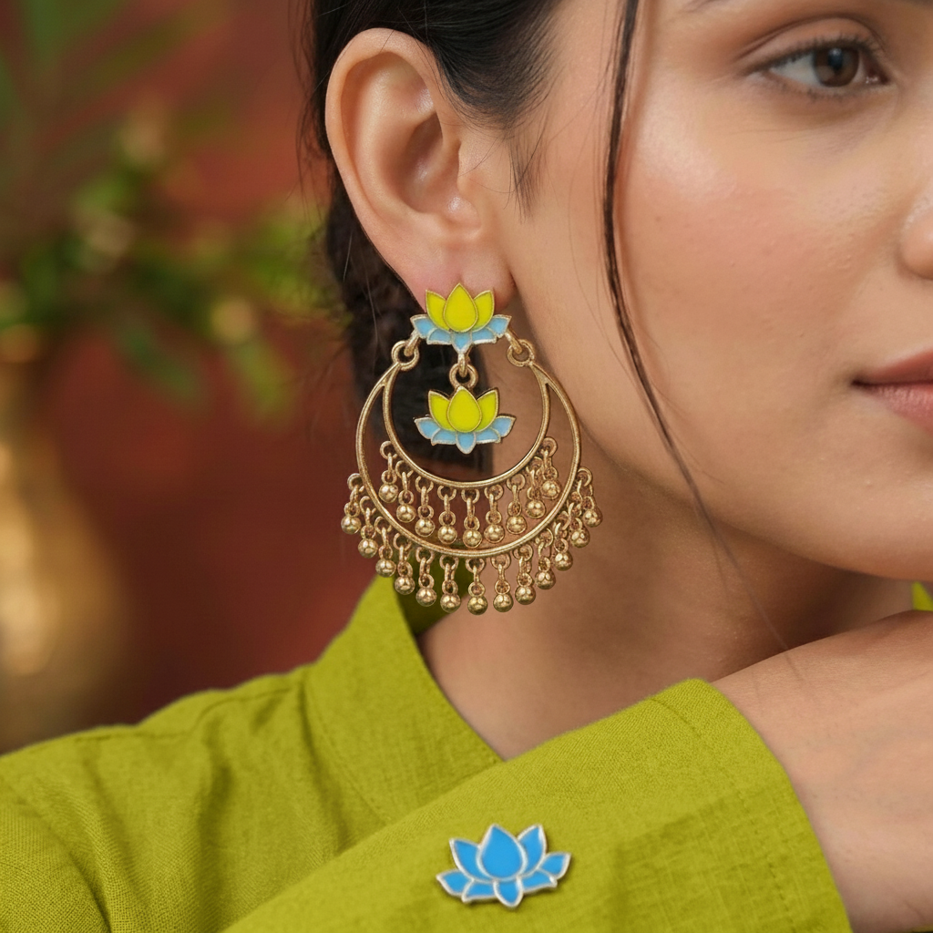 Antique Gold/Silver Plated Dual Coloured Enamel Dangler Earring