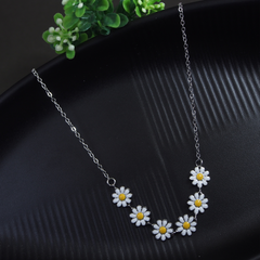Gold/Silver/Rosegold Plated White Daisy Chain Necklace-CHNK 3029