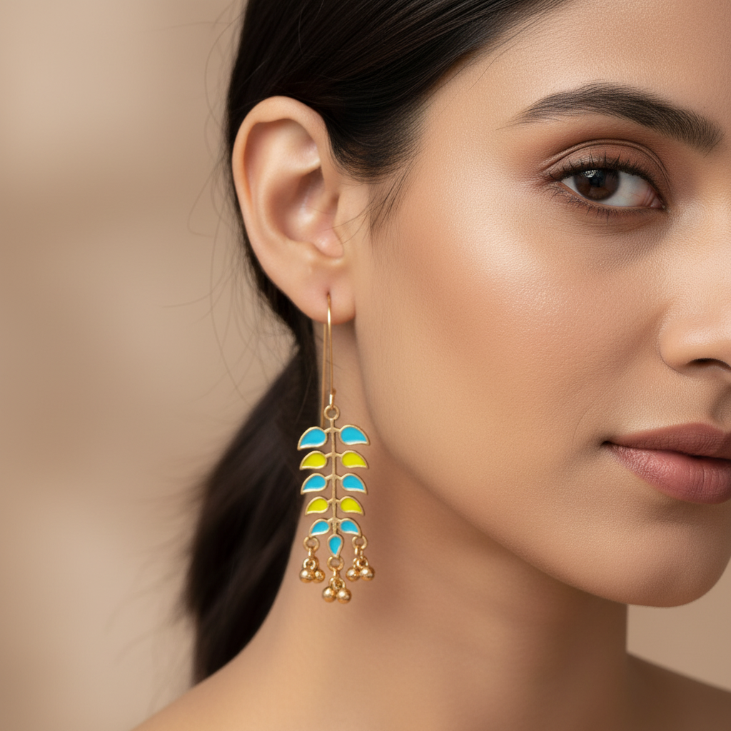 Antique Gold Plated Dual Coloured Enamel Dangler Earring