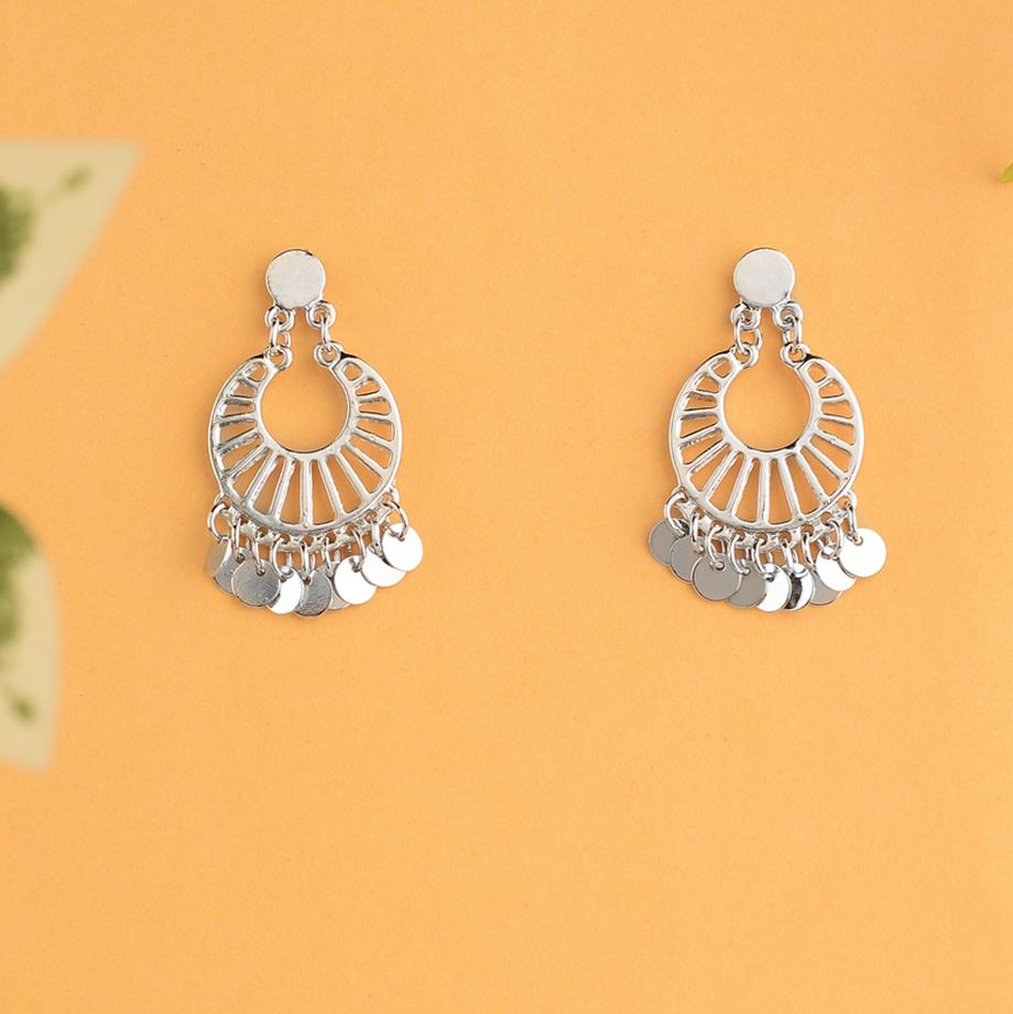 Silver / Gold Plated Circular Design With Hanging Charms Drop Earring