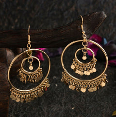 Silver / Gold Plated Dual Multiple Round Shaped With Hanging Charms Drop Earring-HER 1410
