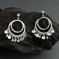 Silver / Gold Plated Dual Round Shaped With Dangling CZ American Diamond Charms Drop Earring-HER 1423