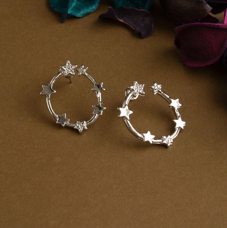 Silver / Gold Plated Circular Star Design Art Drop Earring-WER 1427