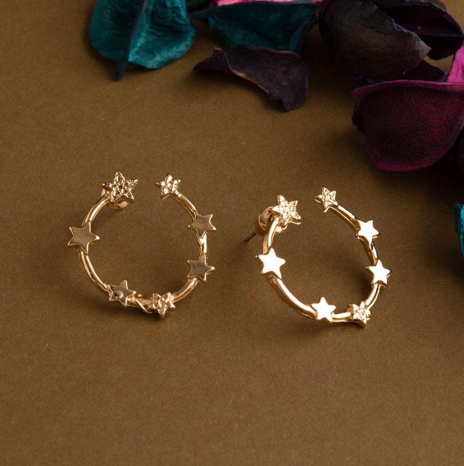 Silver / Gold Plated Circular Star Design Art Drop Earring-WER 1427