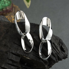 Silver / Gold Plated Dual Geometrical Shaped Twisted Style Interlinked Drop Earring-WER 1429
