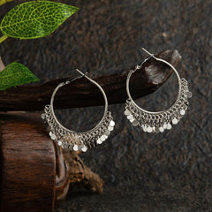 Silver / Gold Plated Round Shaped Hanging Charms Hoops Earring-HER 1431