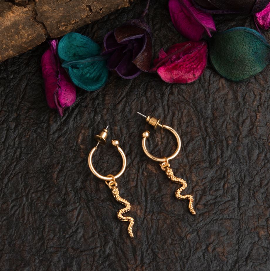 Silver / Gold Plated Open Circle With Dangling Snake Designed Drop Earring- WER 1437