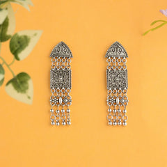 Silver/Gold Plated Geometric Shaped Designed Artwork With Dangling Beads Antique Earring- AER 1443