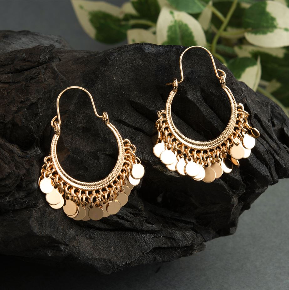 Silver/Gold Plated Open Circle Shaped With Hanging Charms Hoops Earring-HER 1454