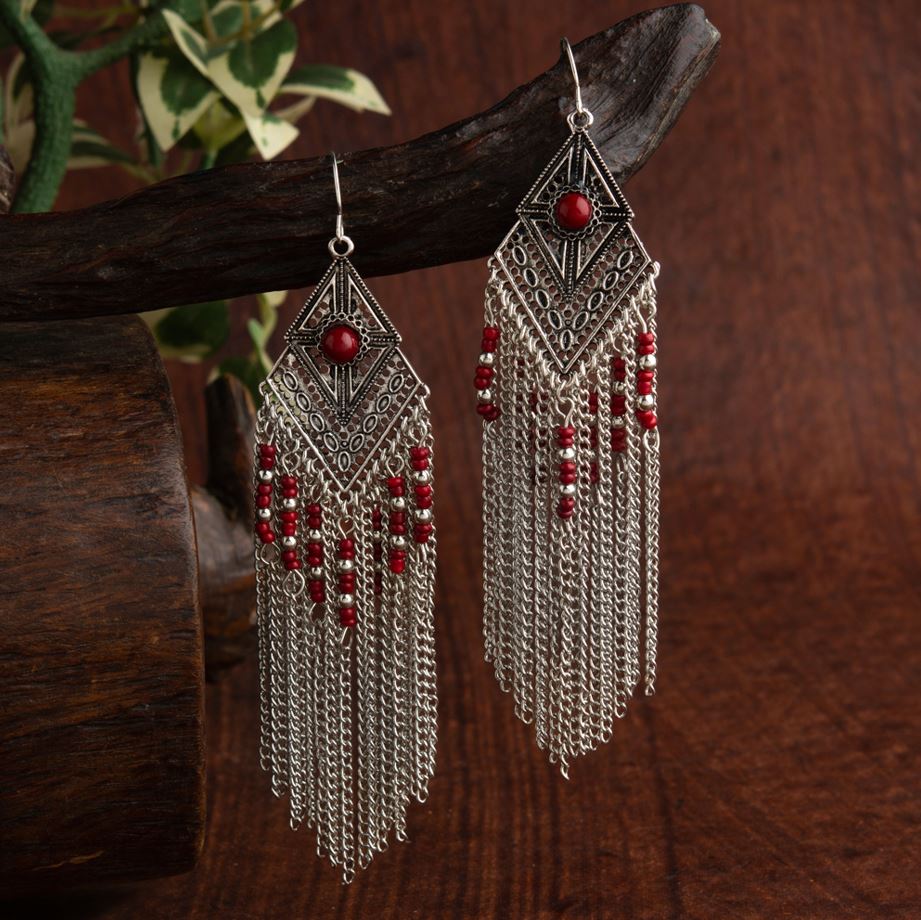 Silver Plated Bohemian Acrylic Beads With Chain Dangle Earring