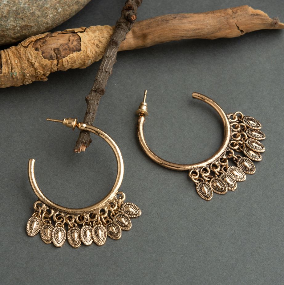 Silver / Gold Plated Open Circle Shaped With Hanging Charms Hoops Earring-HER 1463