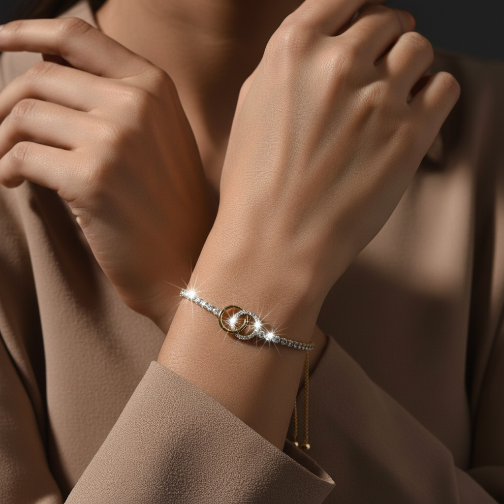 Korean Gold/Silver Plated  Zirconia Stone Adjustable Bracelet