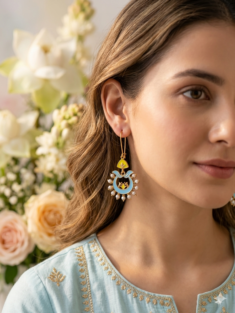 The Crescent Meadow Hoops An Antique Gold/Silver Plated Dual Coloured Enamel Dangler