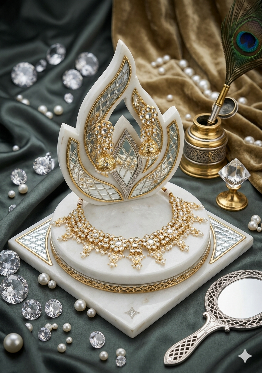 Real PEARL KUNDAN PACHE Necklace Set - Antique Necklace Set