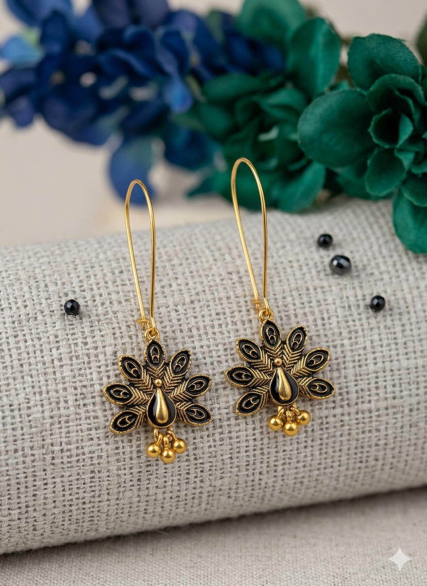 Silver/Gold Plated Long Hook Closure Hanging Peacock Enamel Artwork Design Antique Fashion Earring