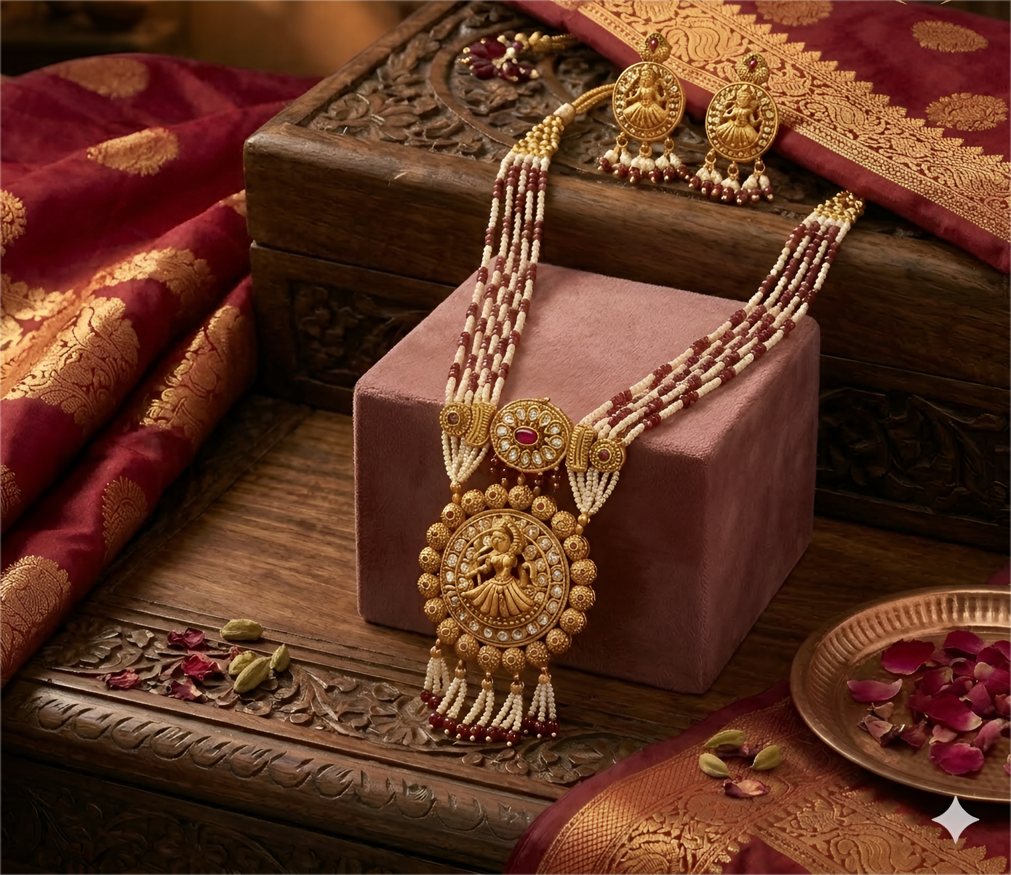 Real PEARL KUNDAN PACHE Necklace Set - Antique Necklace Set