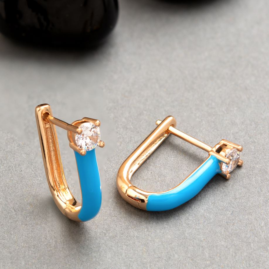 Gold Plated Magnet Shaped Enamel Bali Hoops Earring