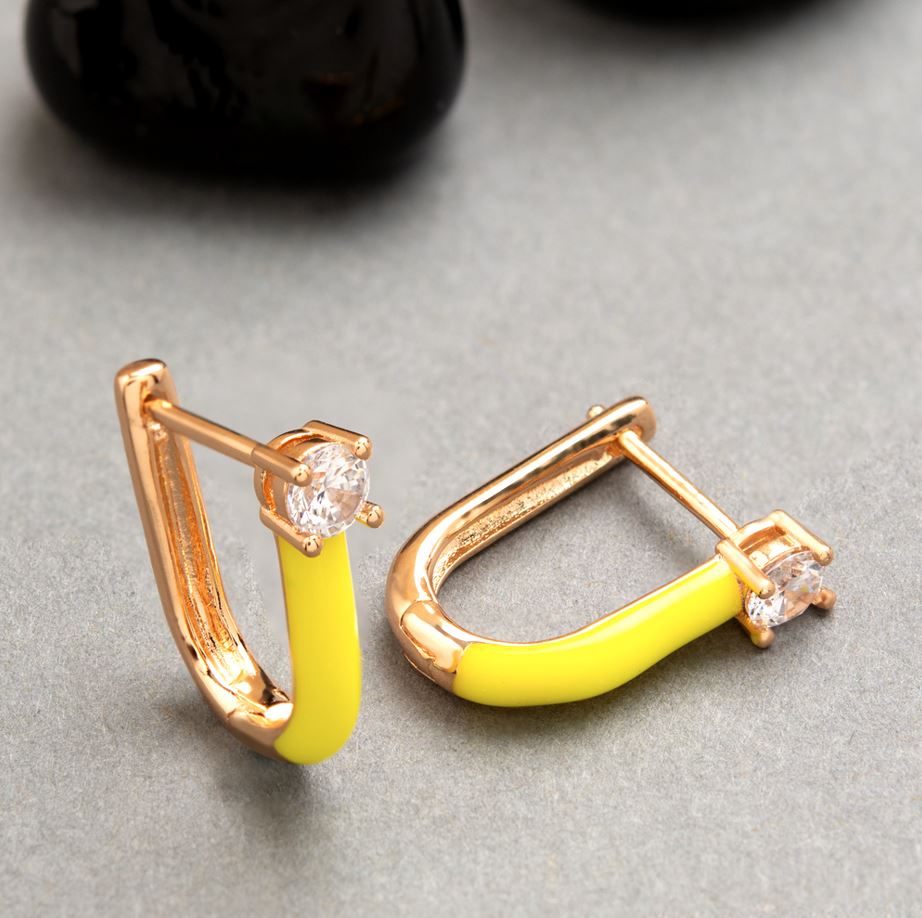 Gold Plated Magnet Shaped Enamel Bali Hoops Earring- HER 1200