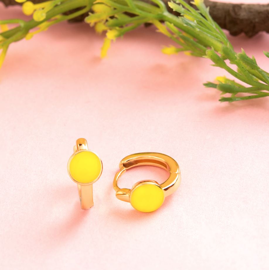 Gold Plated Ring Shaped Small Enamel Bali Hoops Earring- HER 1202