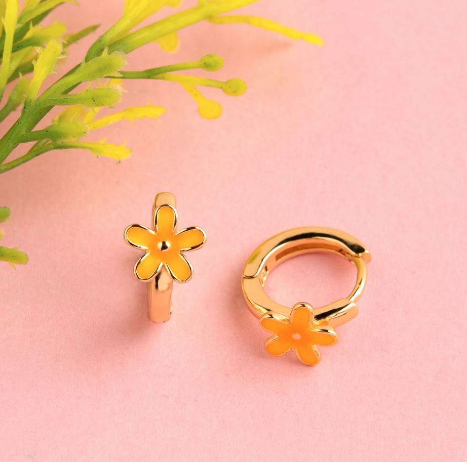 Gold Plated Small Floral Enamel Bali Hoops Earring- HER 1204