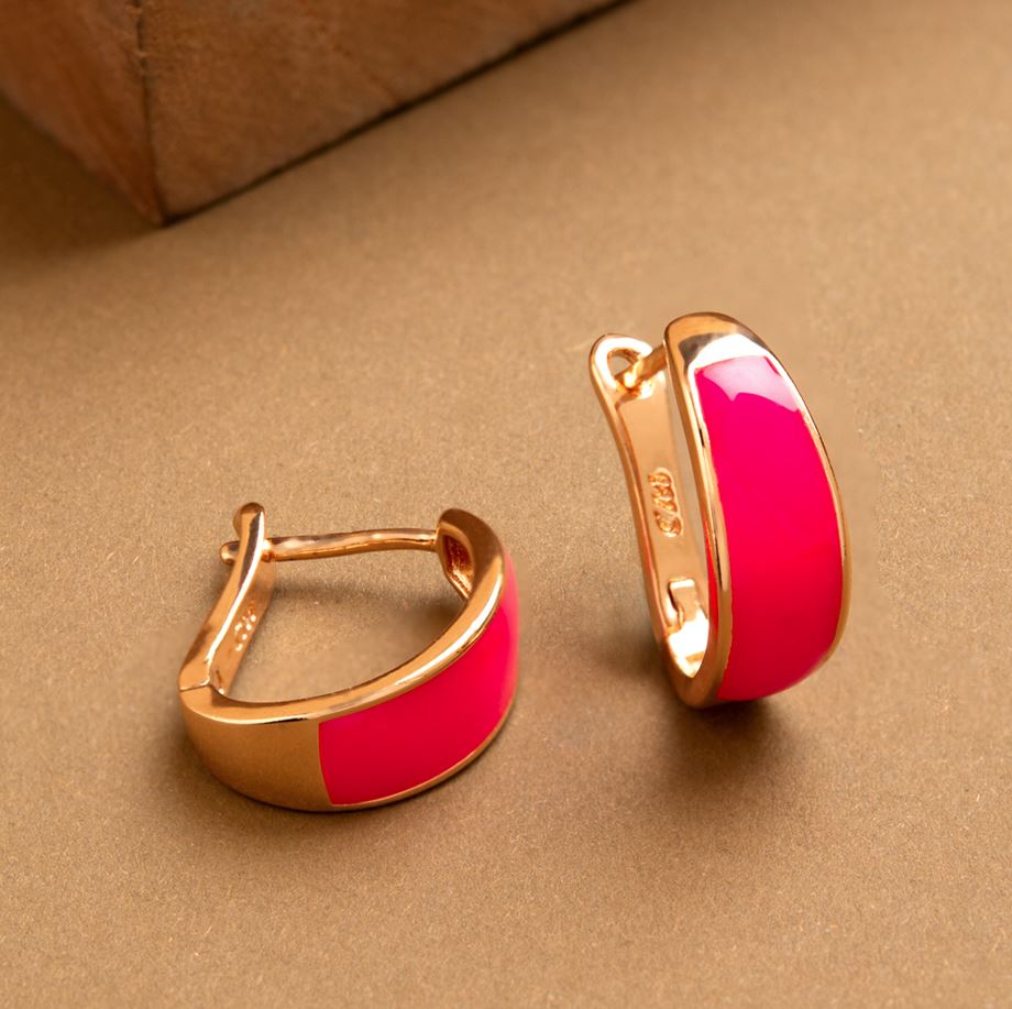 Gold Plated Plain Enamel Bali Hoops Earring