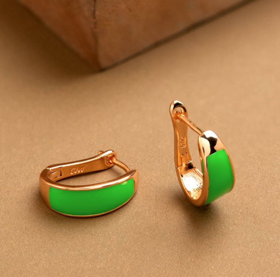 Gold Plated Plain Enamel Bali Hoops Earring