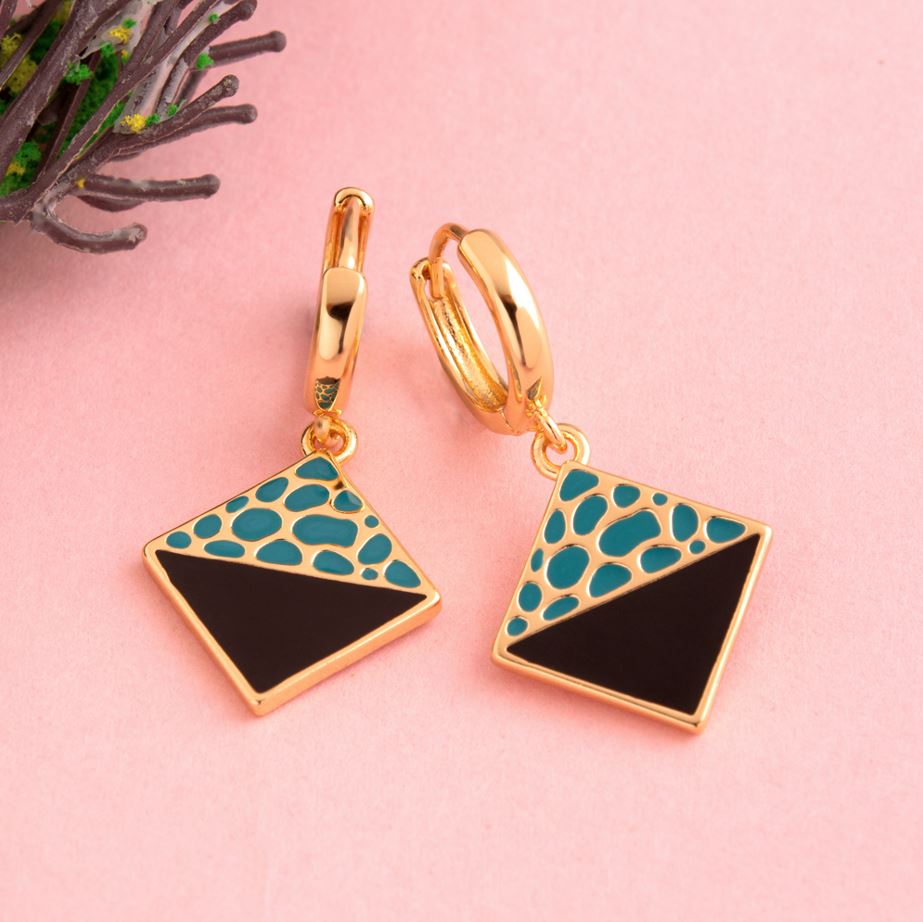 Gold Plated Square Shaped Dual Color Enamel Bali Hoop Earring-HER 1255