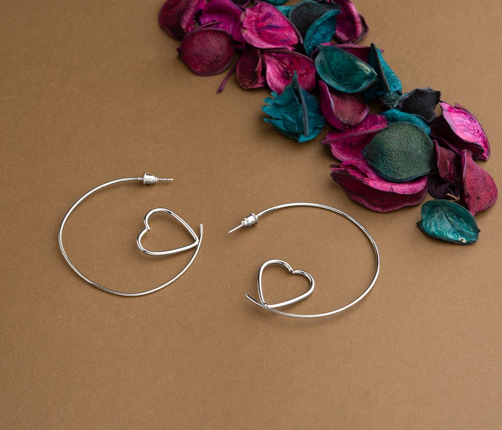 Silver / Gold Plated Open Circle Shaped With Small Heart Designed Fashion Hoops Earring-HER 1499