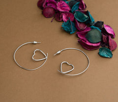 Silver / Gold Plated Open Circle Shaped With Small Heart Designed Fashion Hoops Earring-HER 1499