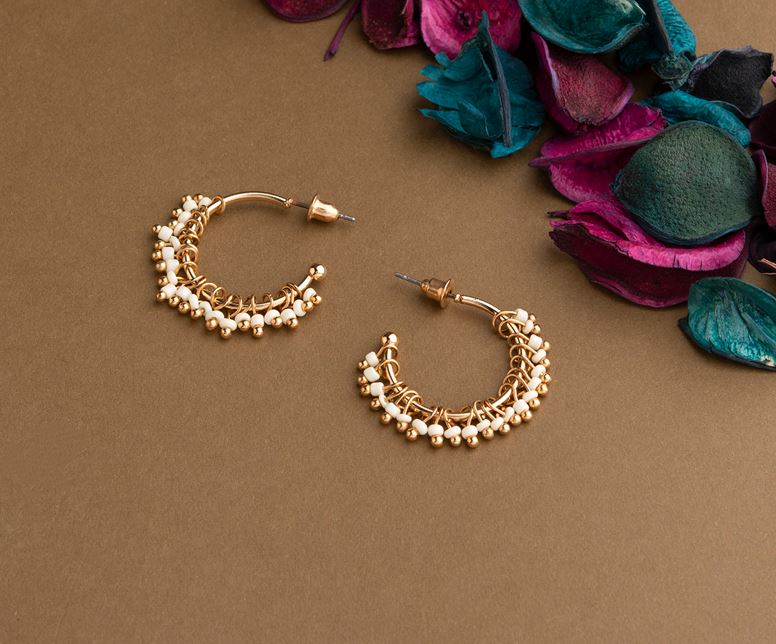 Gold Plated Open Circle Shaped Beads Designed Fashion Hoops Earring-HER 1500