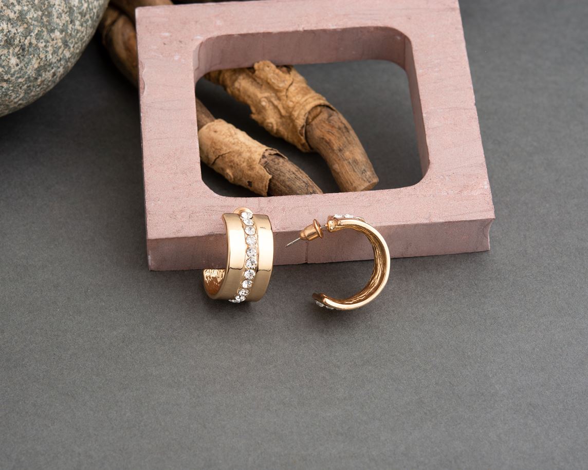 Gold Plated Half Circle With Stone Fashion Hoops Earring-HER 1510