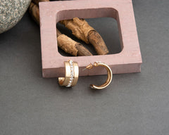 Gold Plated Half Circle With Stone Fashion Hoops Earring-HER 1510