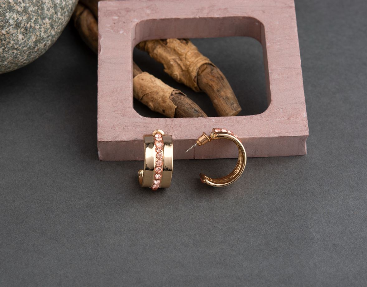 Gold Plated Half Circle With Stone Fashion Hoops Earring