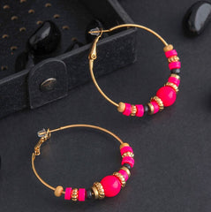 Gold Plated Round Shaped Beads Designed Fashion Hoops Earring-HER 1543
