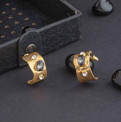 Gold Plated Half Circle Shaped With Stone Studded Fashion Hoops Earring-HER 1571