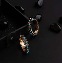 Gold Plated Round Shaped Stone Studded Design Hoops Earring-HER 1667