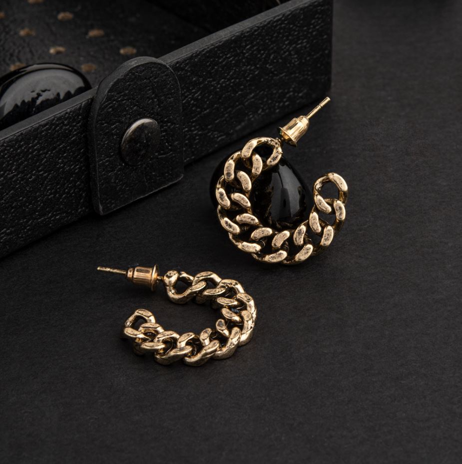 Silver / Gold / Antique Gold Plated Open Round Shaped Chain Linked Style Fashion Hoop Earring- HER 2241