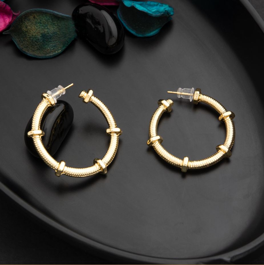 Silver / Gold Plated Nuts Textured Fashion Hoops Earring- HER 2243