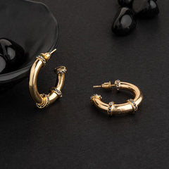 Silver / Gold Plated Bamboo Style Stone Studded Open Round Shaped Fashion Hoop Earring- HER 2246