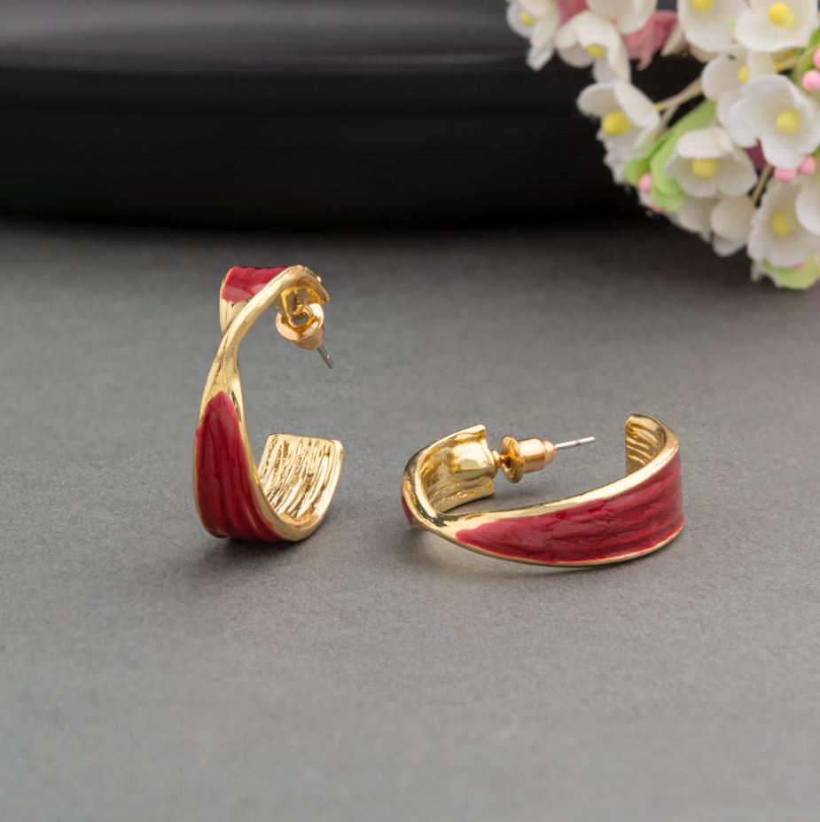 Gold Plated Twisted Style Colorful Enamel Artwork Fashion Hoops Earring- HER 2250