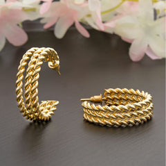 Silver / Gold / Antique Gold Plated Triple Half Circle Twisted Shaped Fashion Hoops Earring- HER 2265