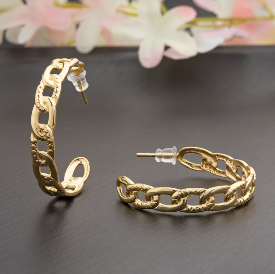 Silver / Gold / Antique Gold Plated Chain Linked Style Fashion Hoops Earring- HER 2269