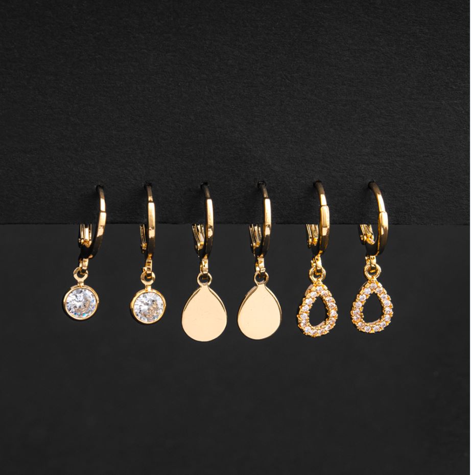 Set of 3 Silver / Gold Plated CZ Fashion Hoops Earring