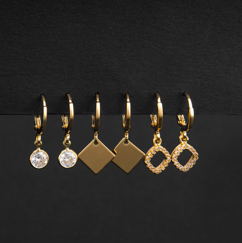 Set of 3 Silver / Gold Plated CZ Fashion Hoops Earring