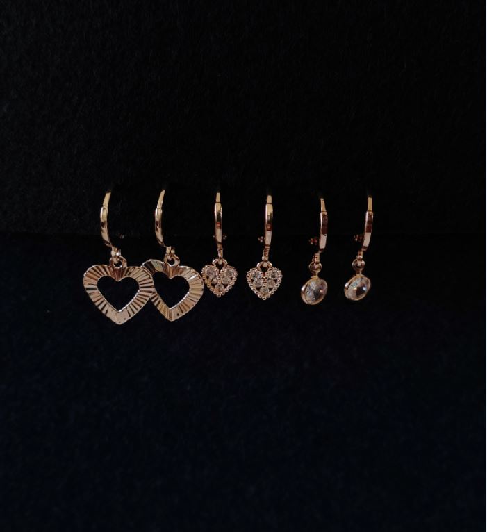 Set Of 3 Gold /Silver /Rosegold Plated  CZ Fashion Hoops Earring- HER 3099