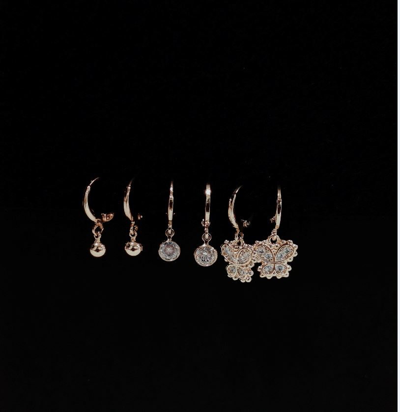 Set Of 3 Gold /Silver /Rosegold Plated  CZ Fashion Hoops Earring- HER 3101