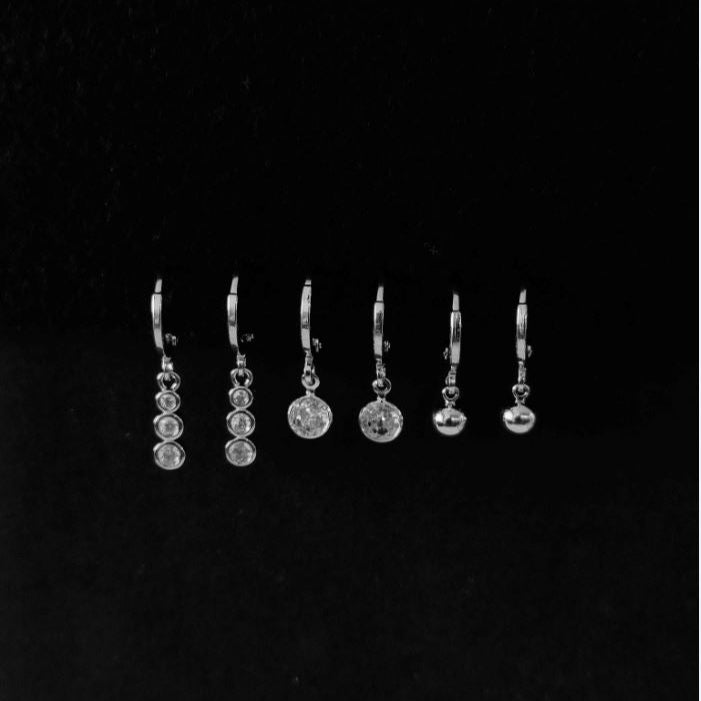 Set Of 3 Gold /Silver /Rosegold Plated  CZ Fashion Hoops Earring