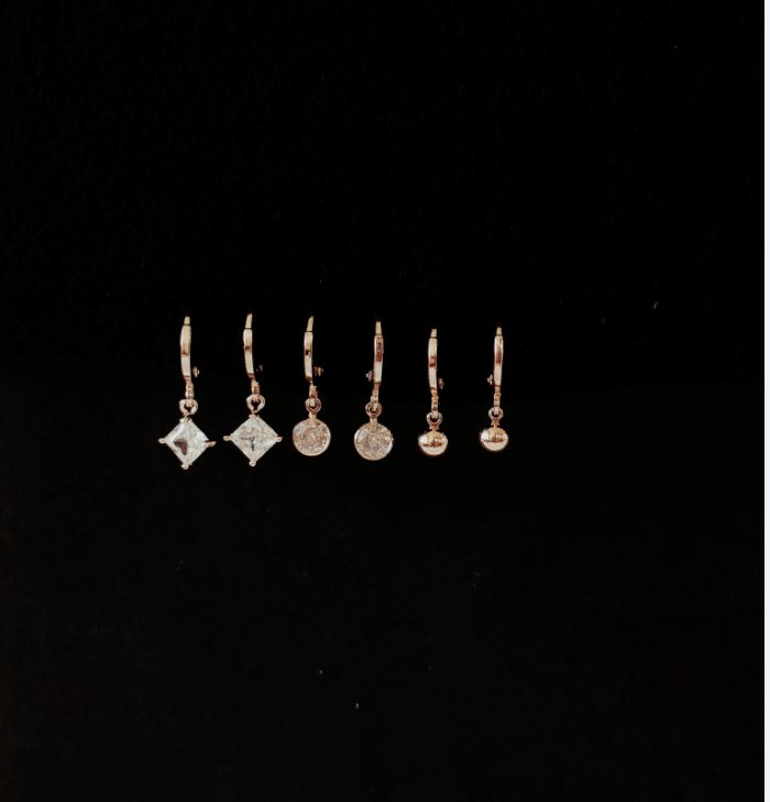 Set Of 3 Gold /Silver /Rosegold Plated  CZ Fashion Hoops Earring- HER 3106