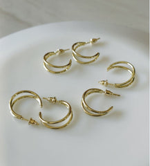Set Of 3 Gold /Silver /Rosegold Plated  CZ Fashion Hoops Earring- HER 3110