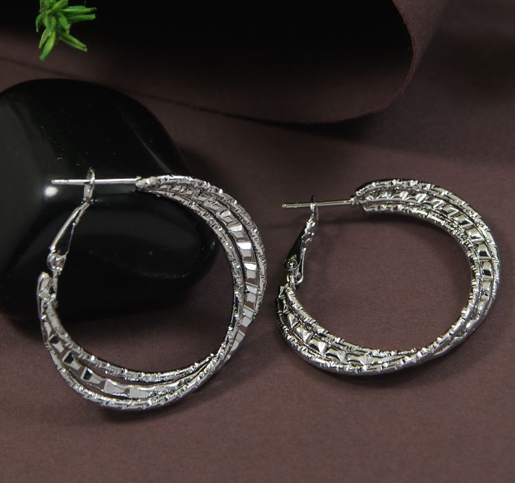 Gold/Silver Plated Triple Layered Hoops Earring - HER 4744